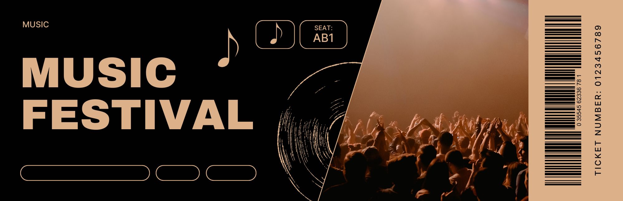 black minimalist music festival ticket